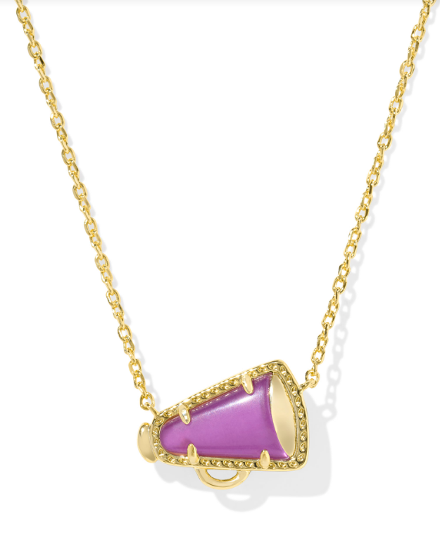 Cheer Short Pendant Necklace Gold Purple Mother Of Pearl