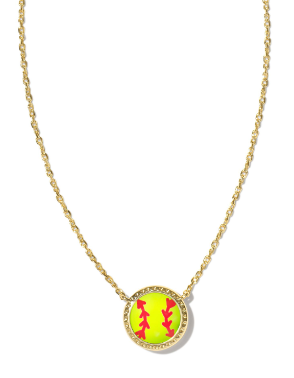 Softball Short Pendant Necklace Gold Chartreuse Magnesite