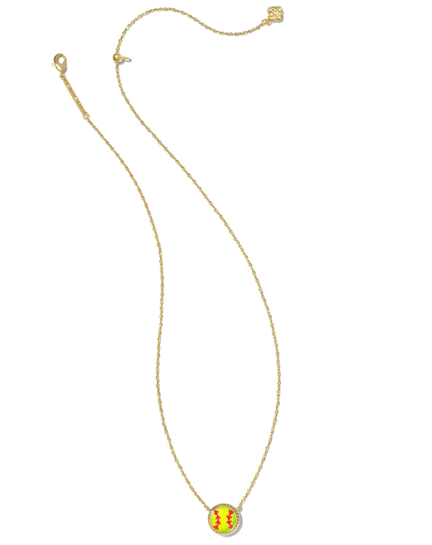 Softball Short Pendant Necklace Gold Chartreuse Magnesite