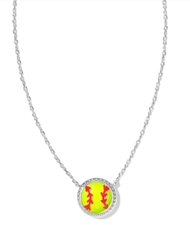 Softball Short Pendant Necklace Silver Chartreuse Magnesite