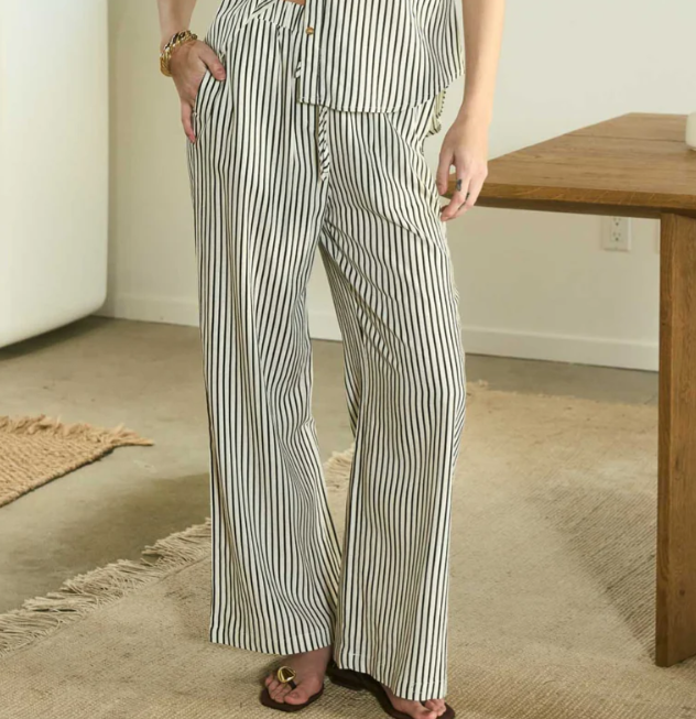 Bennet Stripe Linen Pant - Ivory - Lg