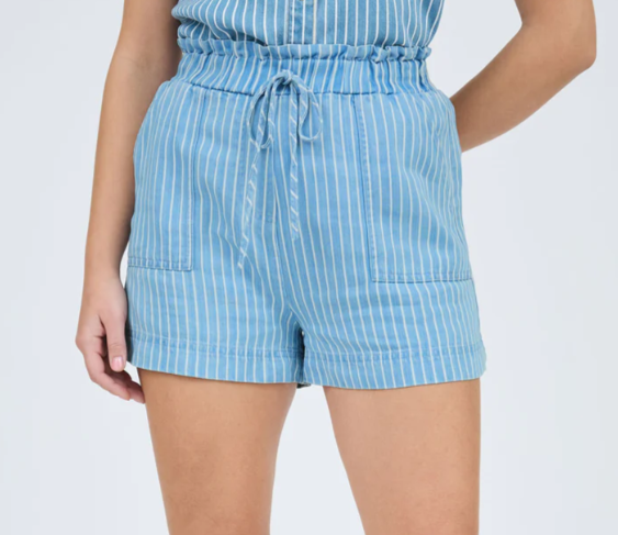 Pinstripe Ruched Short - Blue - Med