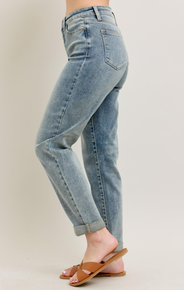 Hw Double Roll Cuff Bf Jean- Vintage Wash