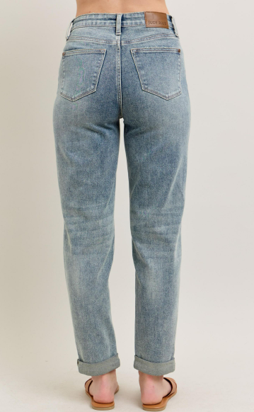 Hw Double Roll Cuff Bf Jean- Vintage Wash