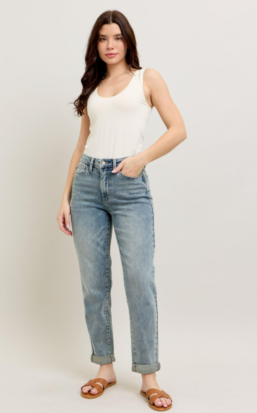 Hw Double Roll Cuff Bf Jean- Vintage Wash - 0 (24)
