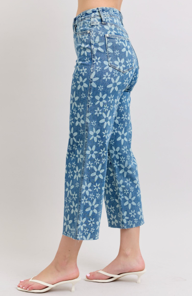 Hw Flower Print Crop Wide Jean- Blue - 0 (24)