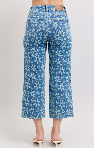 Hw Flower Print Crop Wide Jean- Blue - 0 (24)