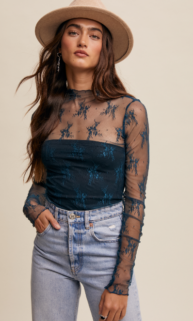 Imani Lace Layer Top- Teal