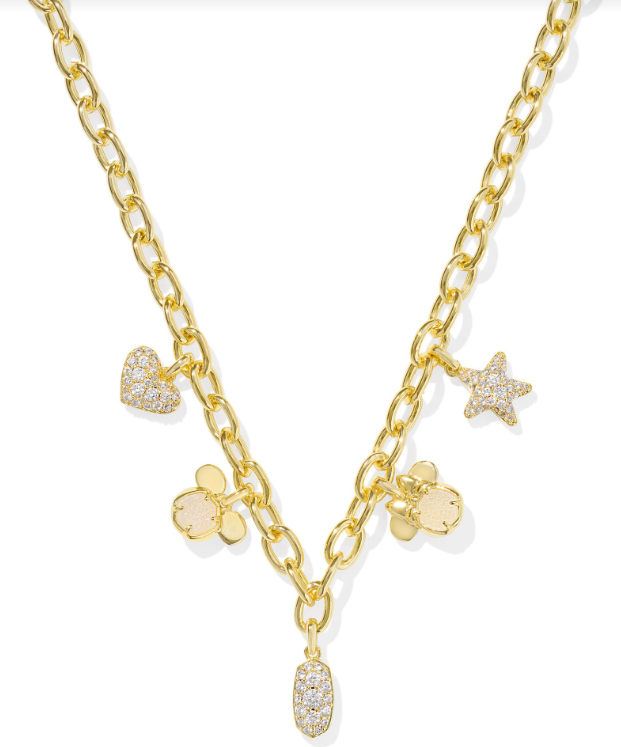 Mickey Minnie Charm Nck Gold Irdscnt White Mix