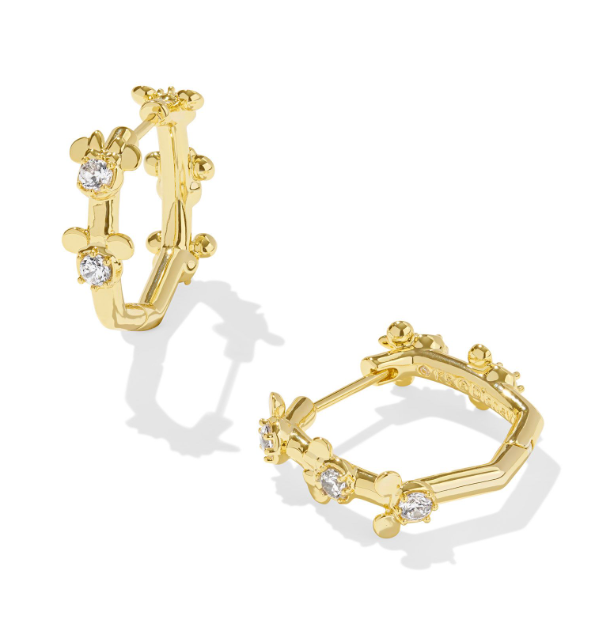 Mickey Minnie Huggie Ear Gold White Crystal
