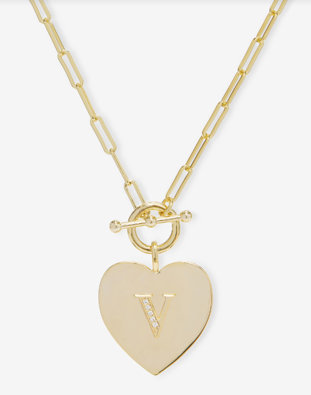 V Love Letters Heart Medallion Necklace- GOLD