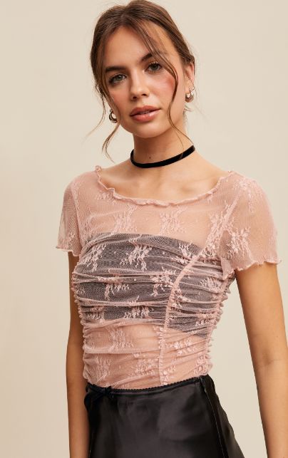 Gee Short Sleeve Mesh Top- Blush