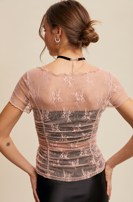 Gee Short Sleeve Mesh Top- Blush