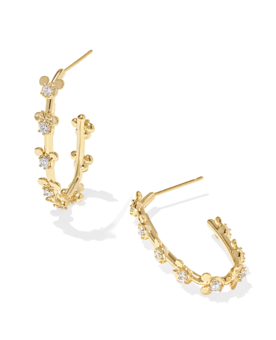 Mickey Minnie Mouse Hoop Earrings Gold White Crystal