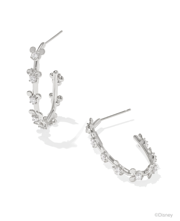 Mickey Minnie Mouse Hoop Earrings Silver White Crystal