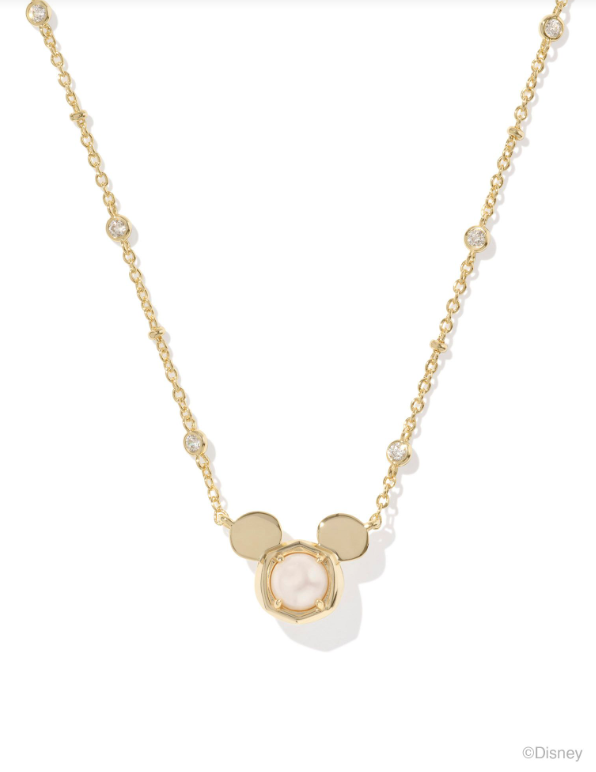 Mickey Mouse Pendant Necklace Gold White Pearl