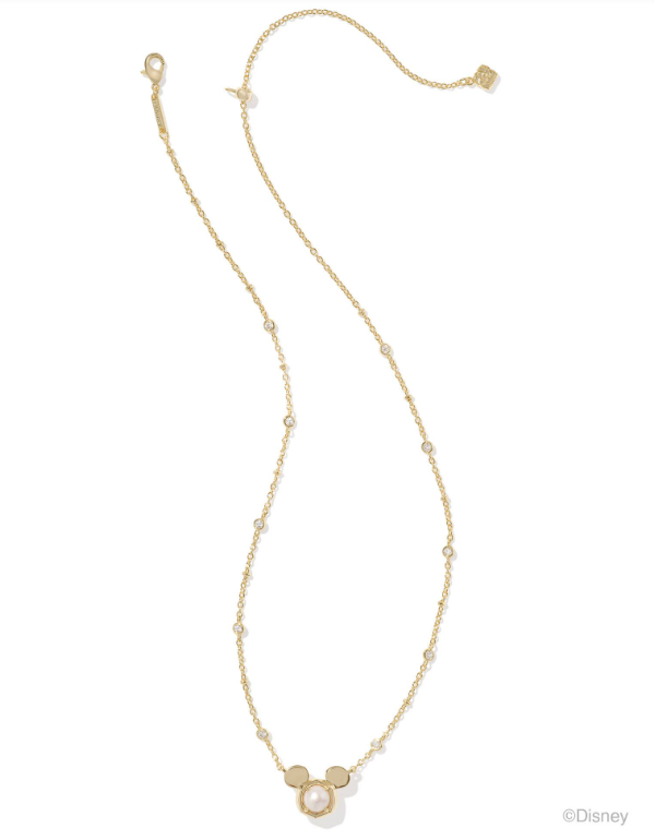 Mickey Mouse Pendant Necklace Gold White Pearl