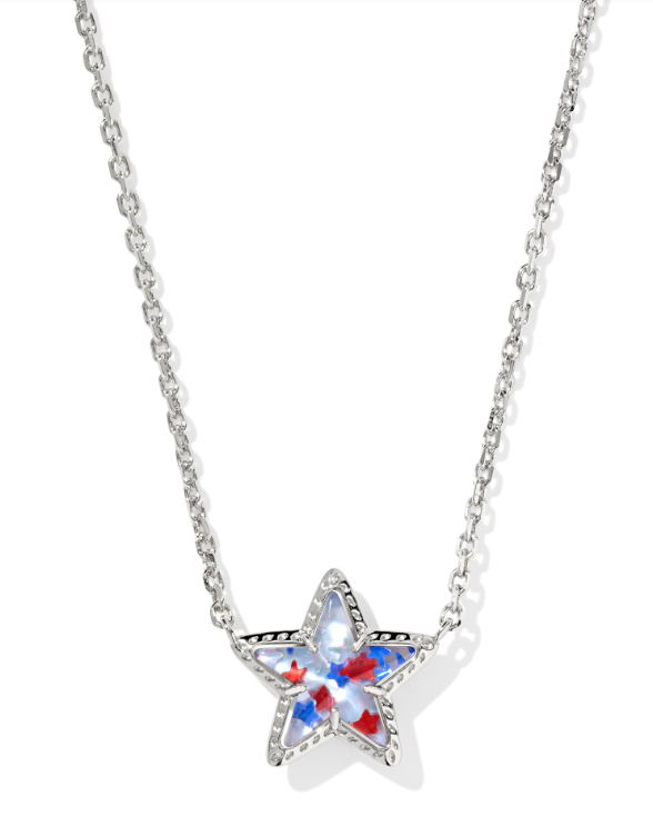 Cassidy Short Pendant Necklace Silver Red White Blue Star