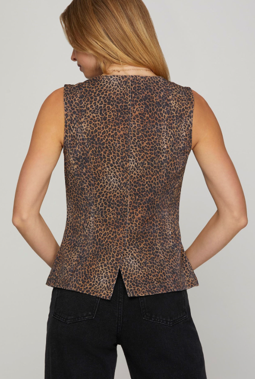 Archie Leopard Vest - Brown - Sm