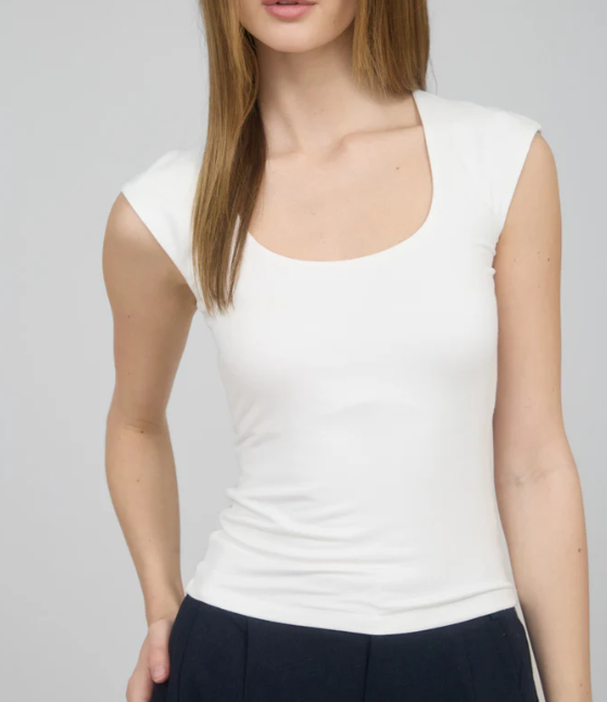 Bryant Scoop Neck Top - White - Sm
