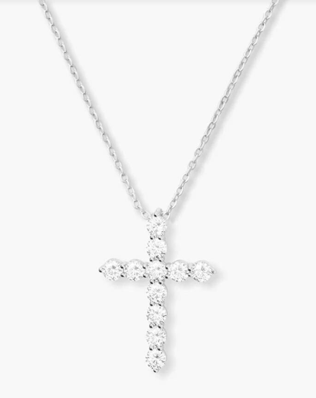 Oh She Fancy Small Cross Pendant- Silver White