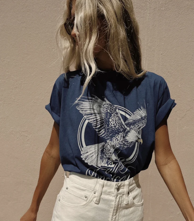 All American Boyfriend Tee- Yacht Blue - Xs