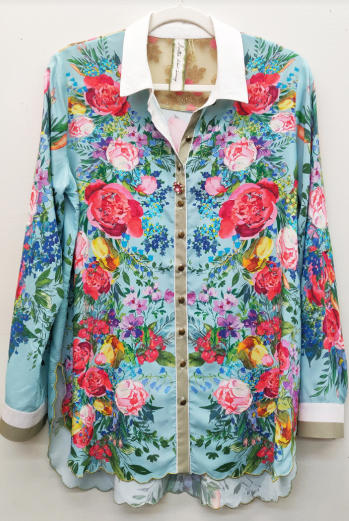 Roma Button-Up Shirt- Aqua Floral