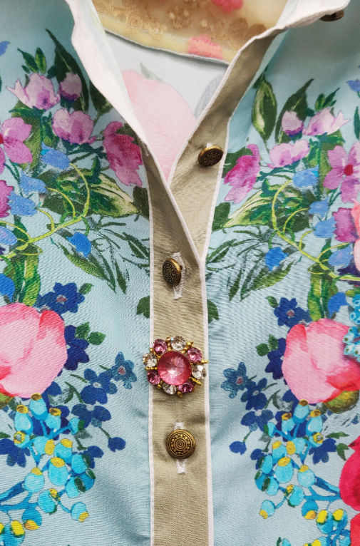 Roma Button-Up Shirt- Aqua Floral - S