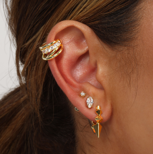 Oh She Fancy Layered Diamond Ear Cuff- Gold