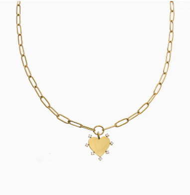 Waterproof Gold Diamond Paperclip Heart Necklace