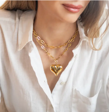 Adjustable Gold Statement Waterproof Heart Necklace