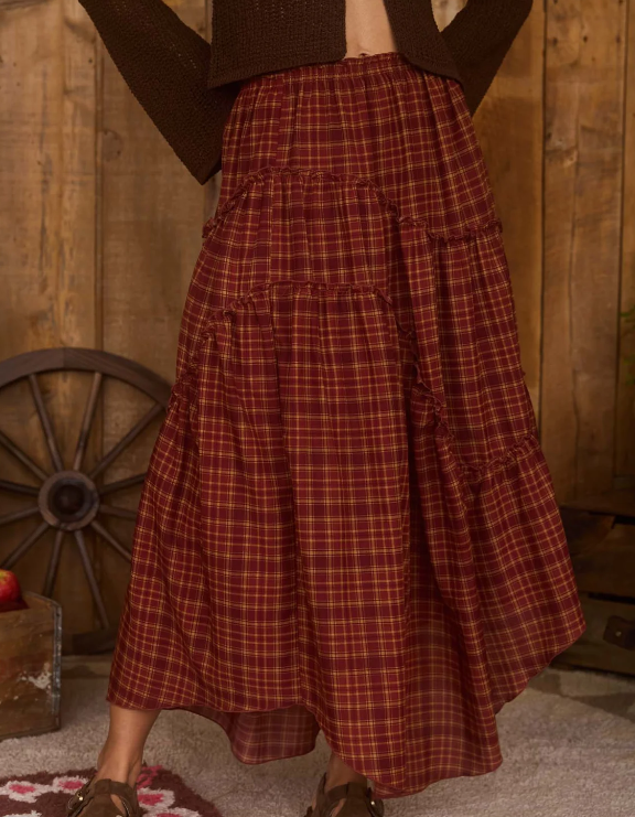 Verona Plaid Ruffle Skirt- Red Multi - S