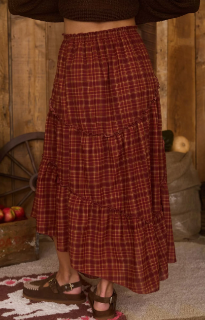Verona Plaid Ruffle Skirt- Red Multi