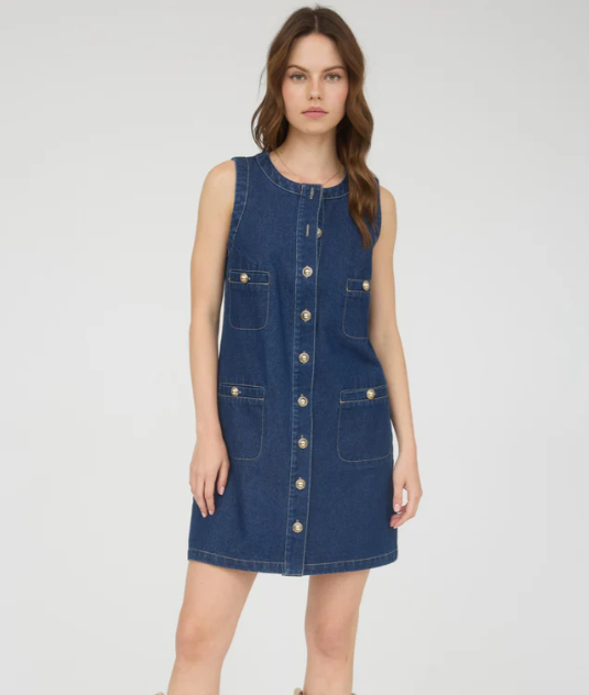 Porto Button Down Dress- Denim - M