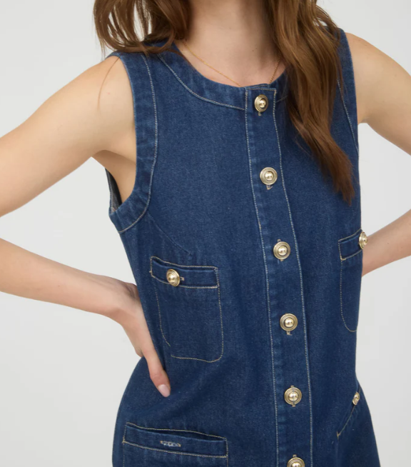 Porto Button Down Dress- Denim - S