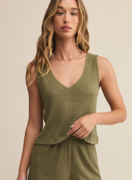 Sloane V-Neck Rib Tank - Fern