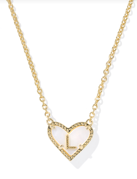 Heart Letter L Short Pendant Necklace Gold Ivory Mother Of Pearl