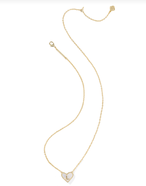 Heart Letter L Short Pendant Necklace Gold Ivory Mother Of Pearl