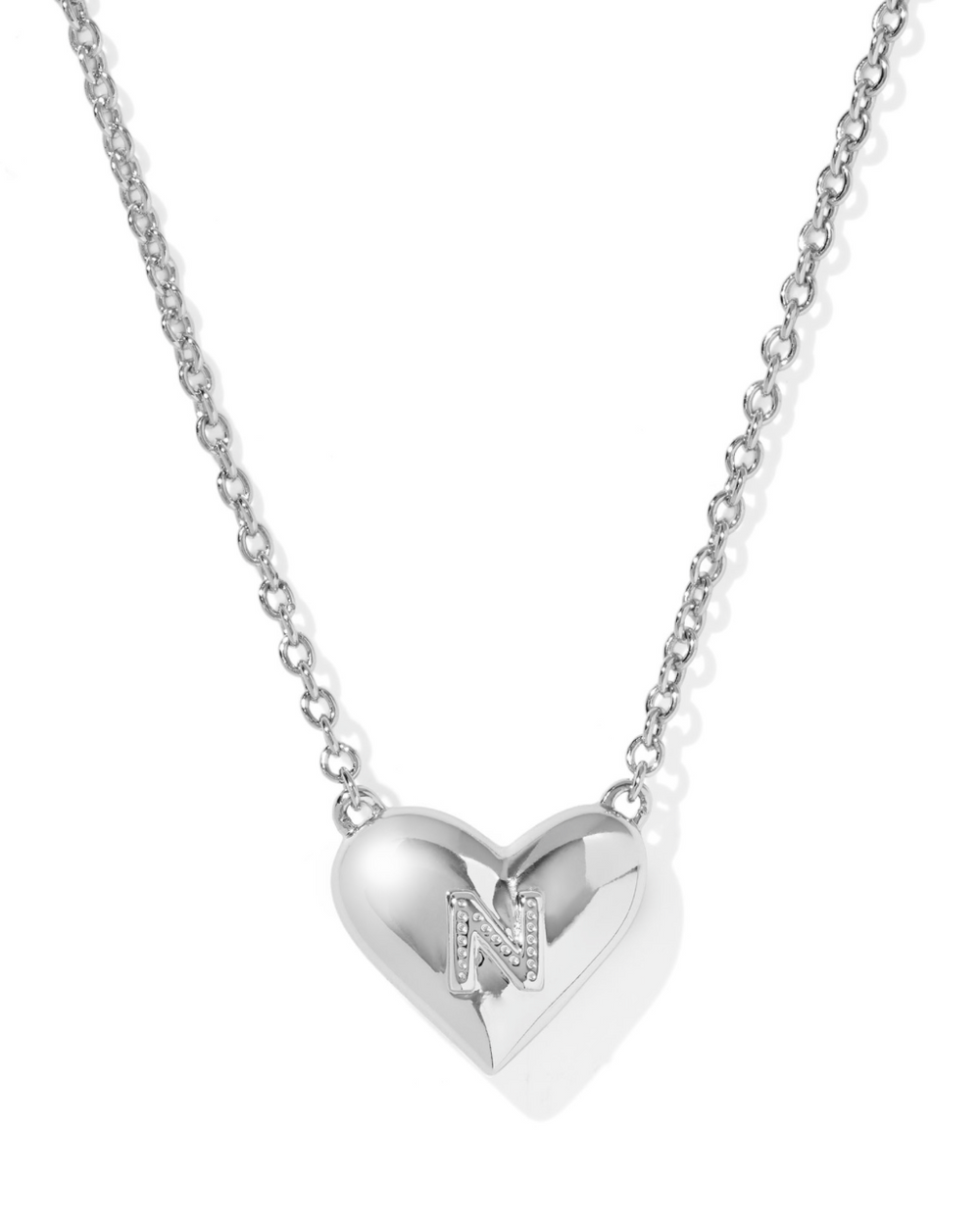 Heart Letter N Short Pendant Necklace Silver Ivory Mother Of Pearl
