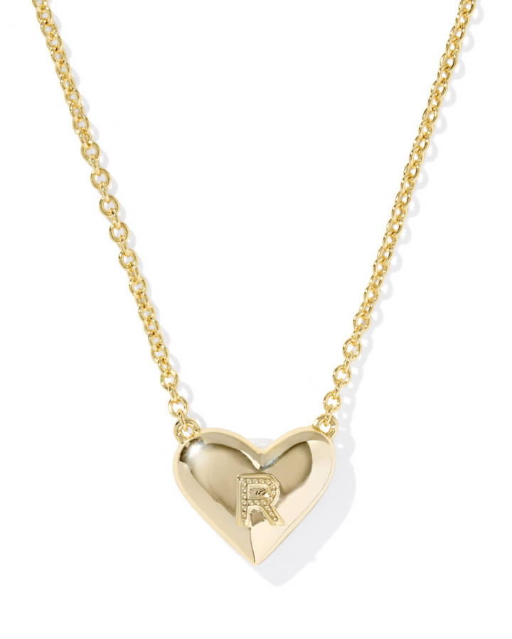 Heart Letter R Short Pendant Necklace Gold Ivory Mother Of Pearl