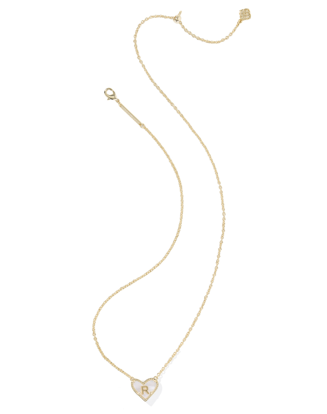 Heart Letter R Short Pendant Necklace Gold Ivory Mother Of Pearl