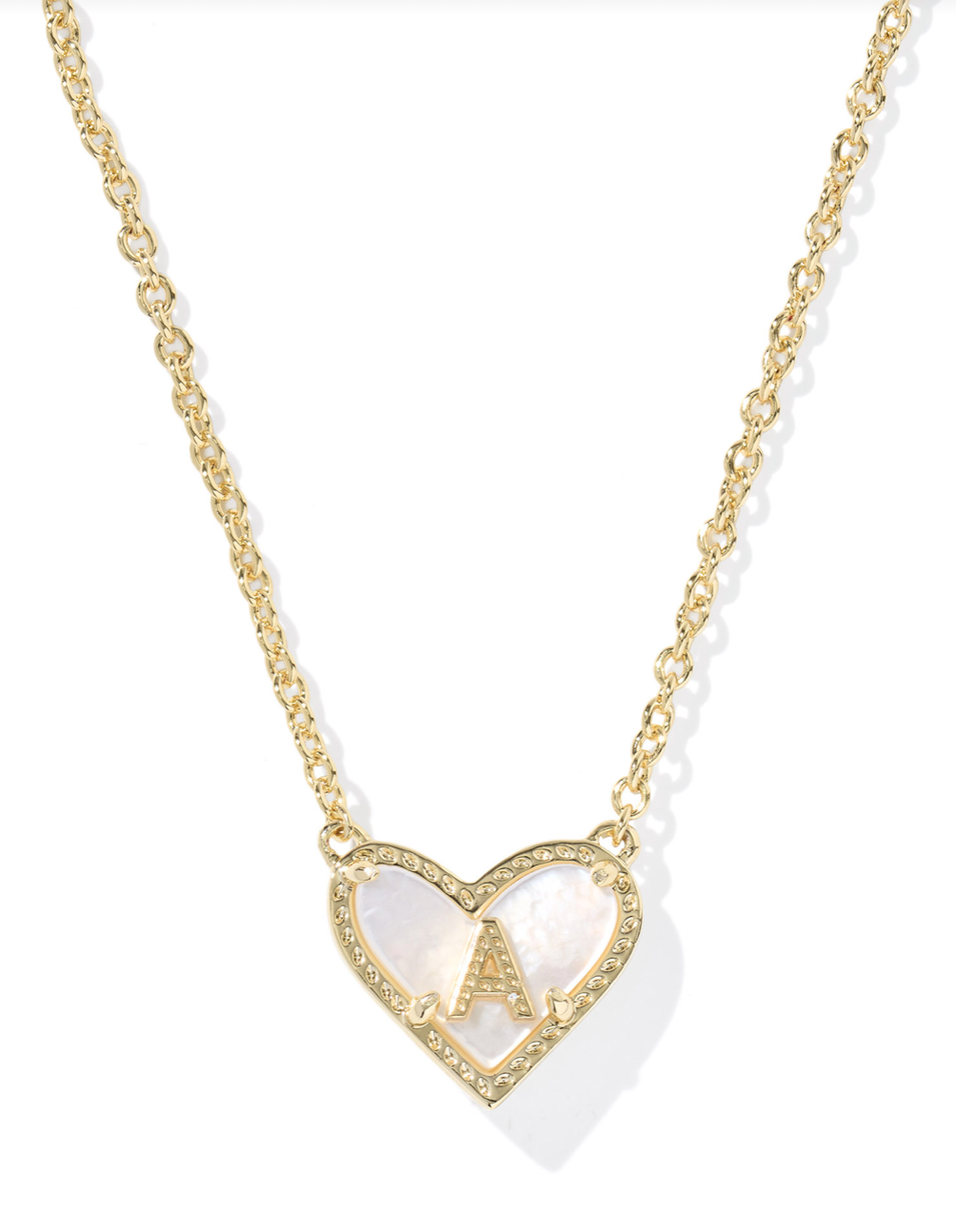 Heart Letter A Short Pendant Necklace Gold Ivory Mother Of Pearl