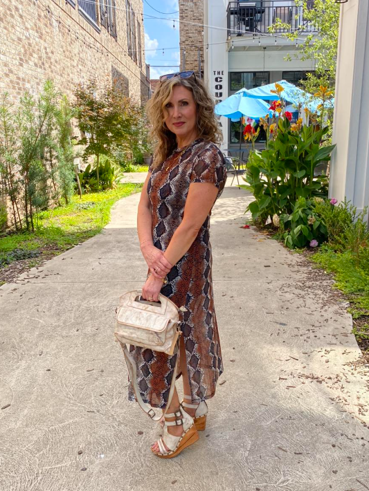Nola Reptile Print Midi Dress - Bronze - M