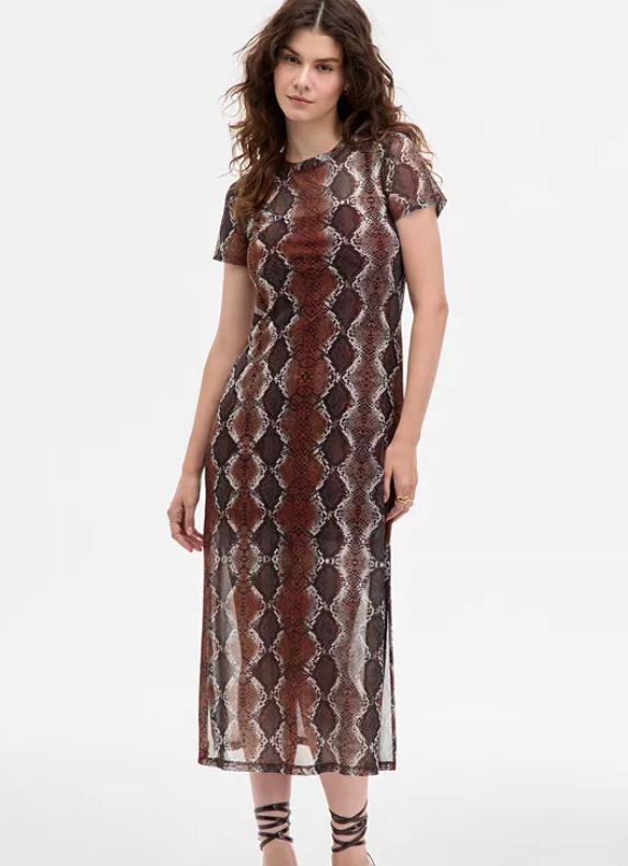 Nola Reptile Print Midi Dress - Bronze