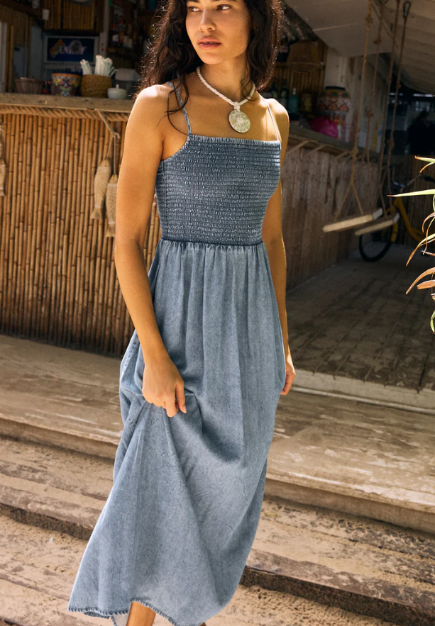 Bayside Chambray Midi Dress - Medium Chambray - Xs