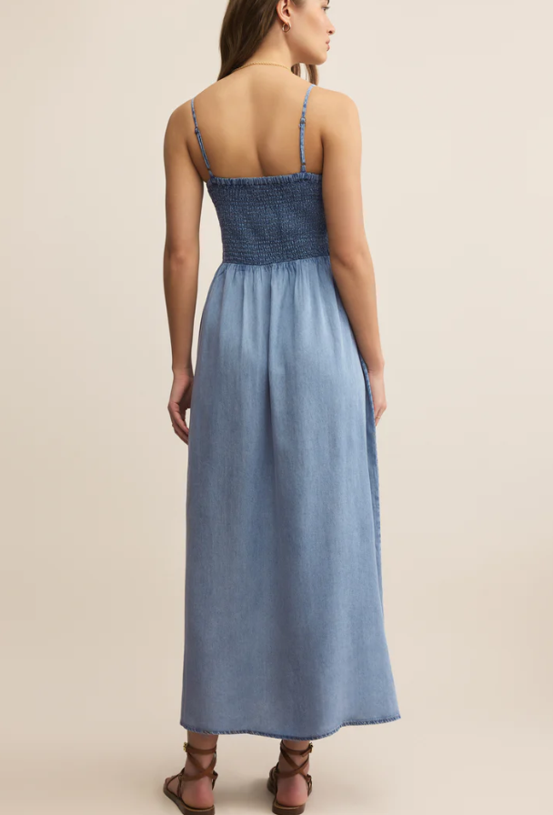 Bayside Chambray Midi Dress - Medium Chambray - Xs
