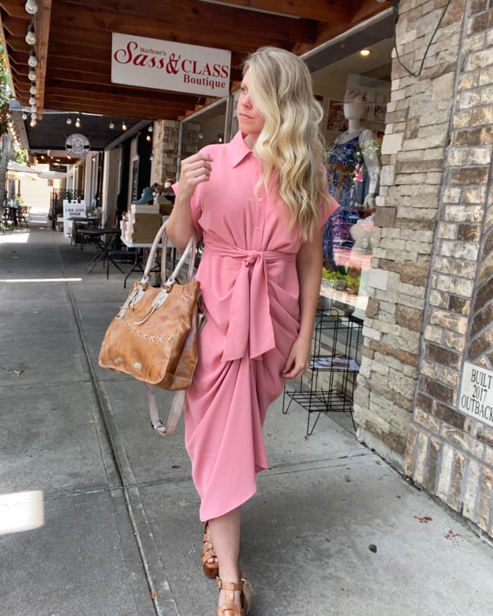 Tori Belted Ruched Slub Midi Shirtdress - Rose Mauve - 2