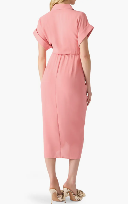 Tori Belted Ruched Slub Midi Shirtdress - Rose Mauve - 0