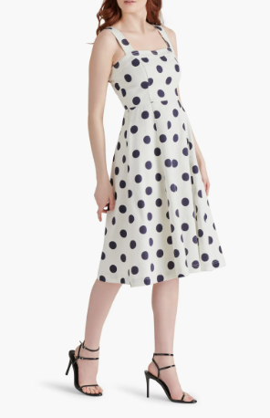 Dolly Polka Dot Dress Midi Dress - White/Navy - 0