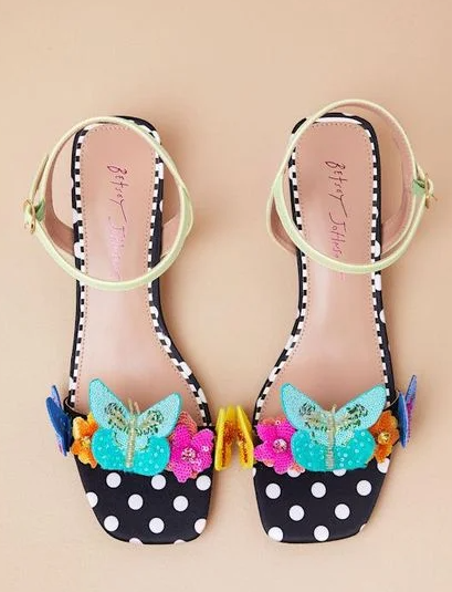 Emerry Black Multi 3D Applique Low Heel Sandals - 6